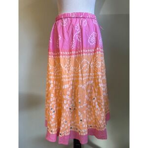 Claiborne Pink Orange ombré Midi‎ Skirt S Cotton y2k Flowy whimsi fairy sequins